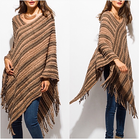 So Soft Tan Sweater Poncho Scarf Wrap O/S - Picture 5 of 7